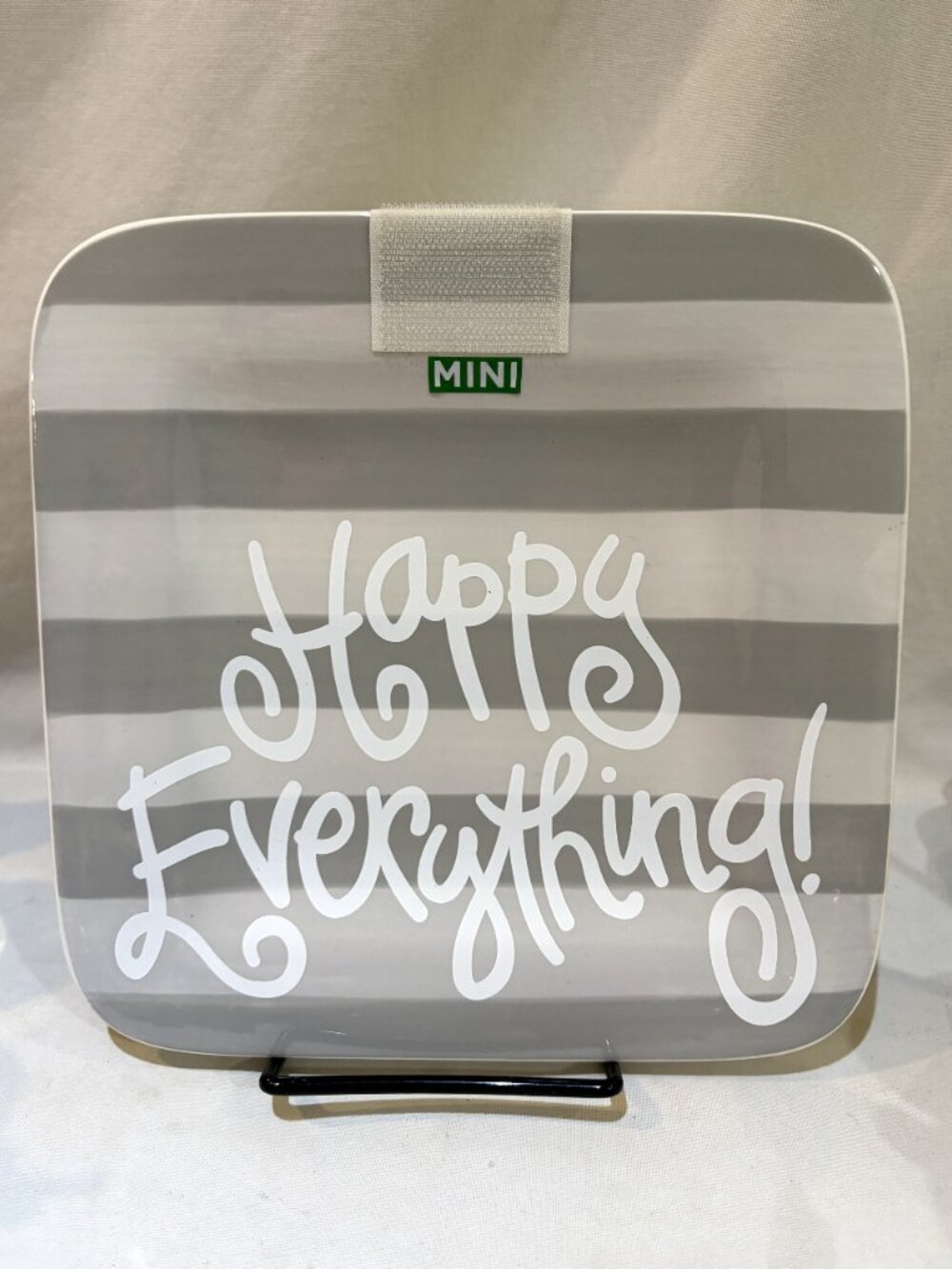 Coton Colors Happy Everything Gray Stripe Square Platter w/ Velcro for MINI
